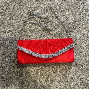 Elegant Red Clutch with Silver Accents